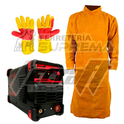 SOLDADOR INVERSOR 200AH 110/220V + DELANTAL DE CARNAZA CON MANGAS + GUANTES DE CARNZA CORTOS