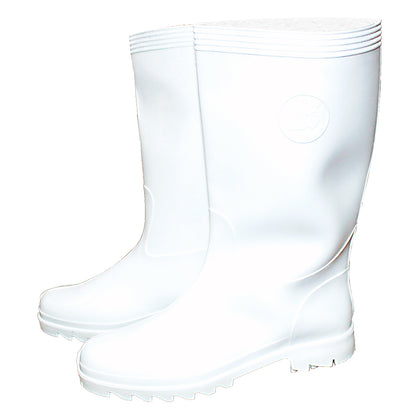 Bota de caucho fabricada en PVC color blanco.  Ofrece protección probada en la industria. Parte superior de PVC proporciona una resistencia química suave. Suela antideslizante de seguridad para una tracción superior en superficies resbaladizas.